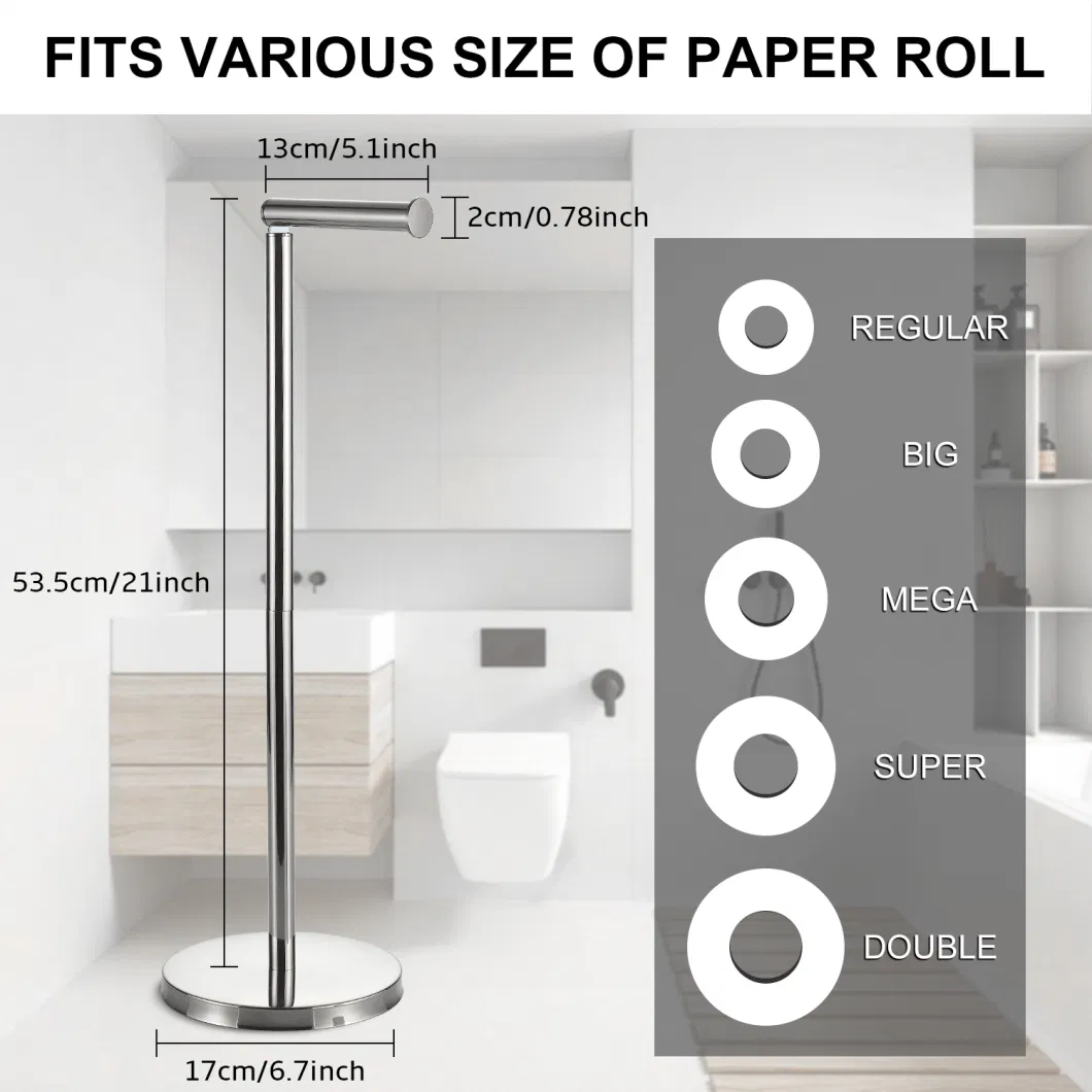 Custom Modern Bathroom Freestanding 304 Stainless Steel Stand Toilet Roll Holder